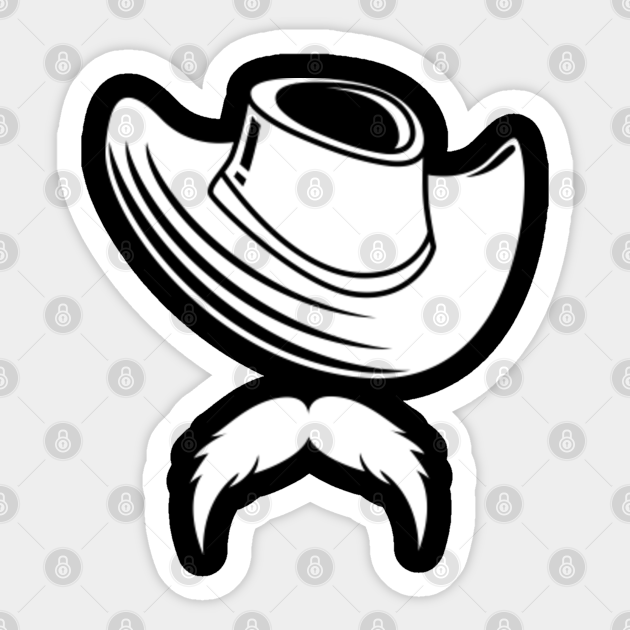Funny cowboy hat and moustache Funny Cowboy Sticker TeePublic